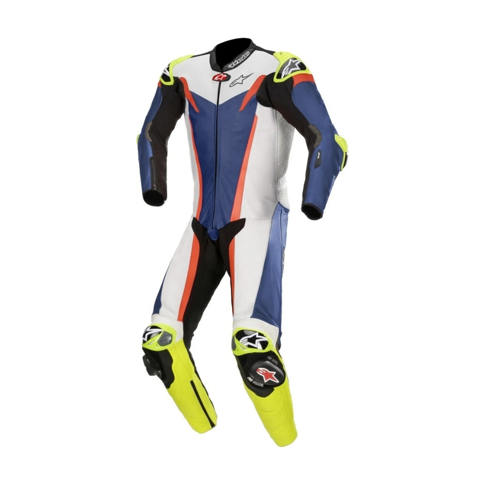 GP Tech V3 One-Piece Perforated Motorcycle Leather Suit Blue and White SpeedX Gear