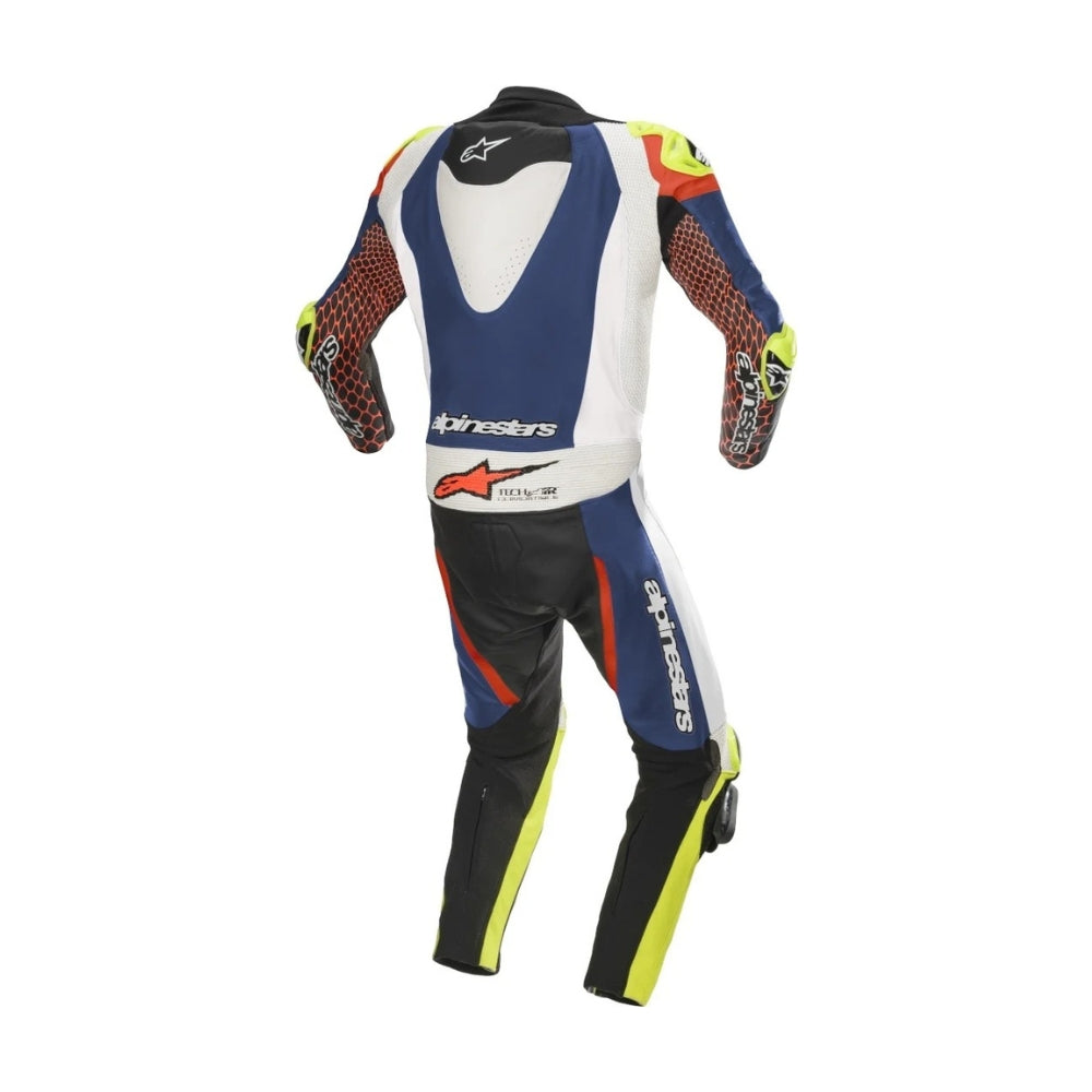 GP Tech V3 One-Piece Perforated Motorcycle Leather Suit Blue and White SpeedX Gear