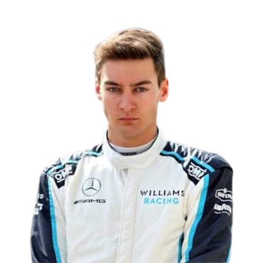 Close up view of George Russell’s player 2021 F1 suit