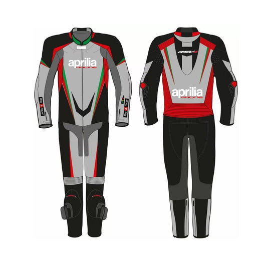 Aprilia Gray Black Motorcycle Racing Leather Suit SpeedX Gear