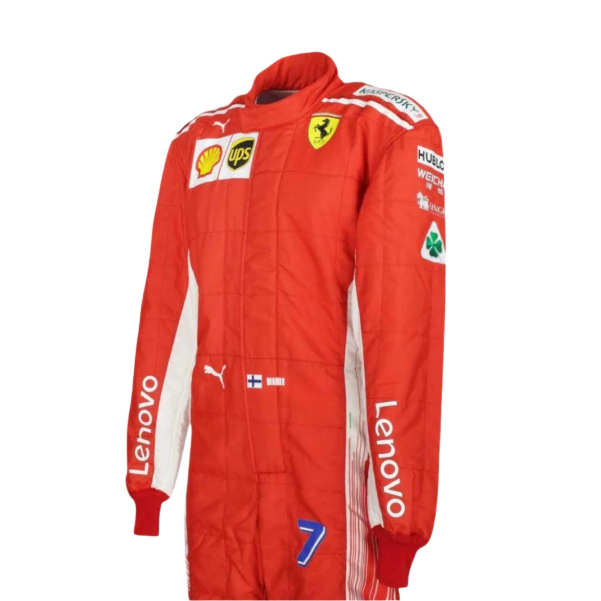 "Kimi Räikkönen 2018 F1 suit – side view showcasing sharp lines and professional styling