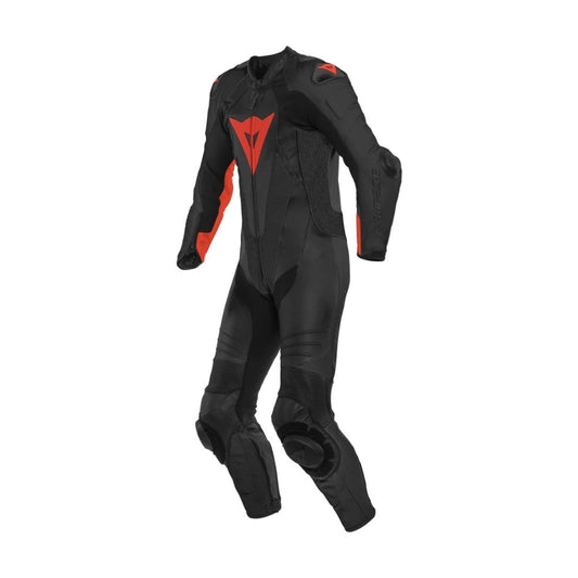 Laguna Seca 5 One-Piece Perforated Motorcycle Leather Suit Black and Red SpeedX Gear