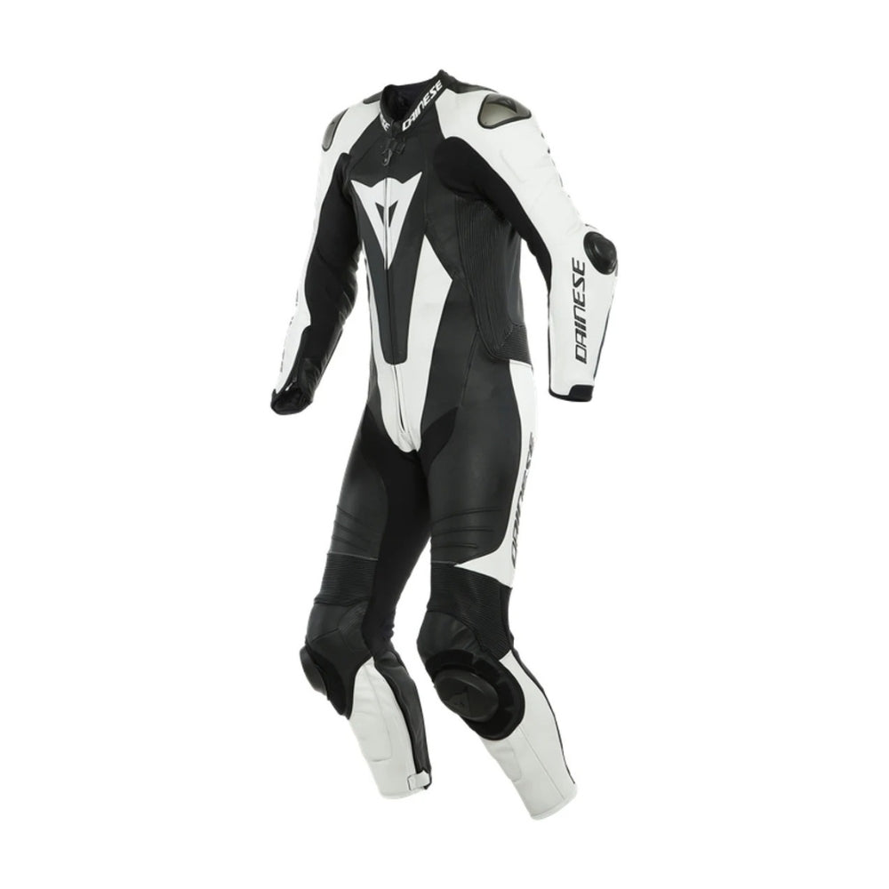 Laguna Seca 5 One-Piece Perforated Black and White Motorbike Leather Suit SpeedX Gear