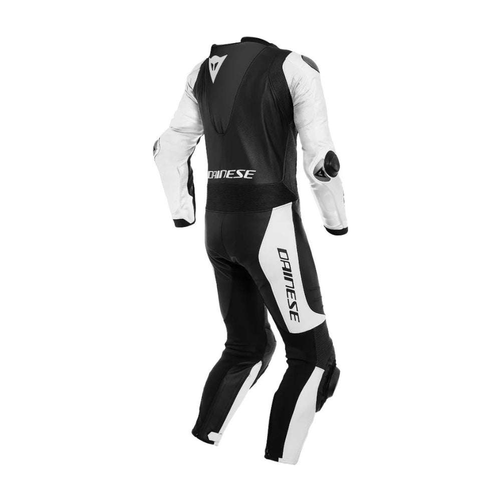 Laguna Seca 5 One-Piece Perforated Motorcycle Leather Racing Suit Black and White SpeedX Gear
