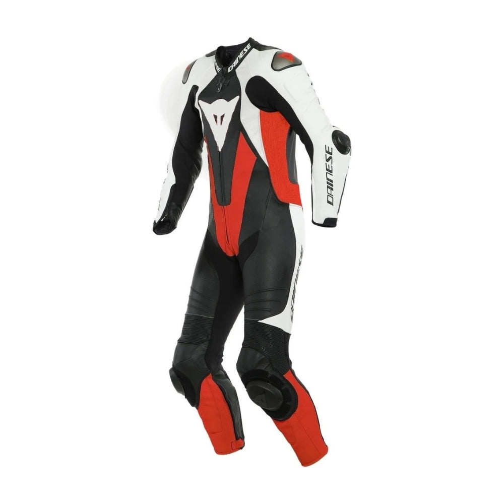 Laguna Seca 5 One-Piece Perforated Black and White ,Red Motorcycle Leather Suit SpeedX Gear