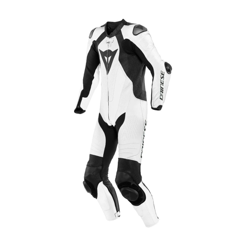 Laguna Seca 5 One-Piece Perforated Motorcycle Leather Racing Suit Black and White SpeedX Gear