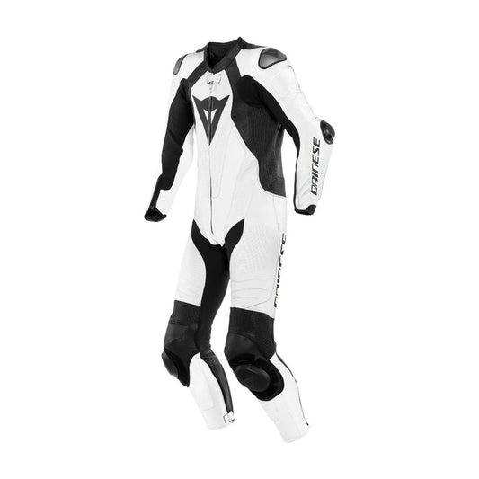 Laguna Seca 5 One-Piece Perforated Motorcycle Leather Racing Suit Black and White SpeedX Gear