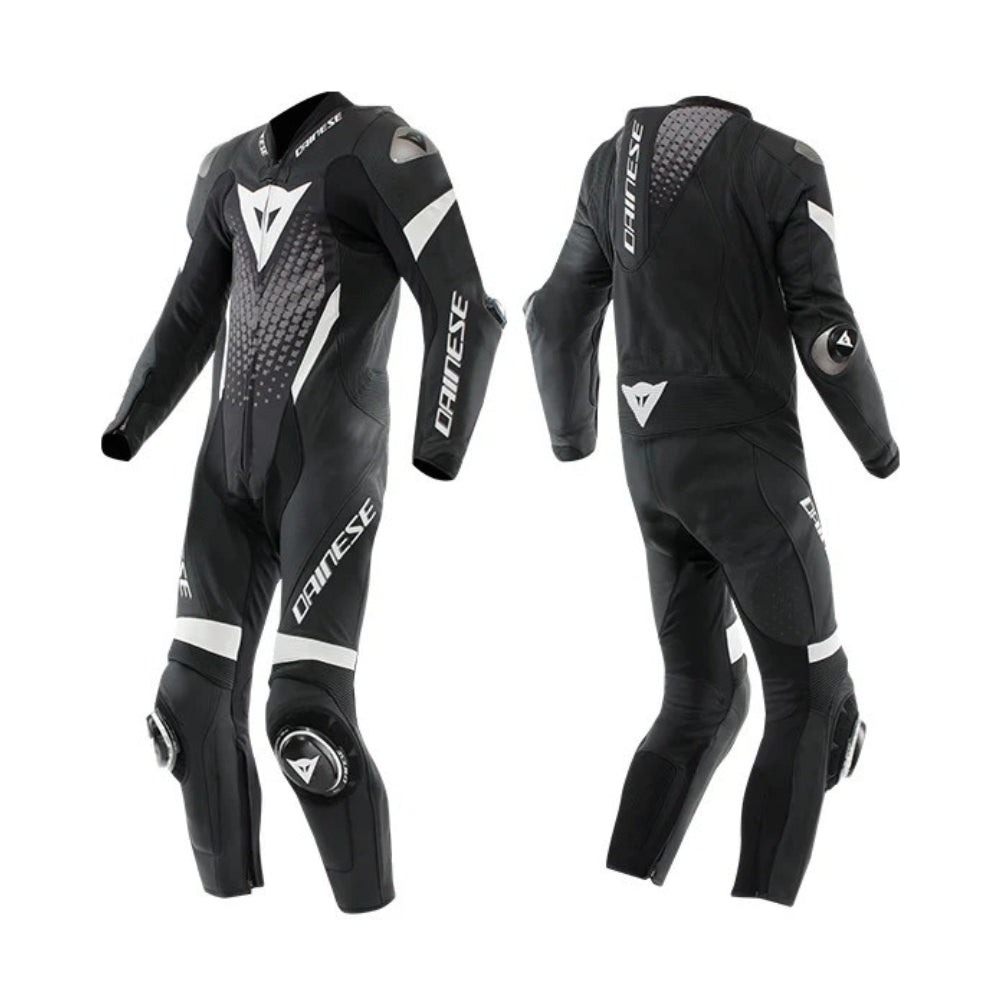Laguna Seca 6 One-Piece Black and White Motorcycle Leather Suit SpeedX Gear