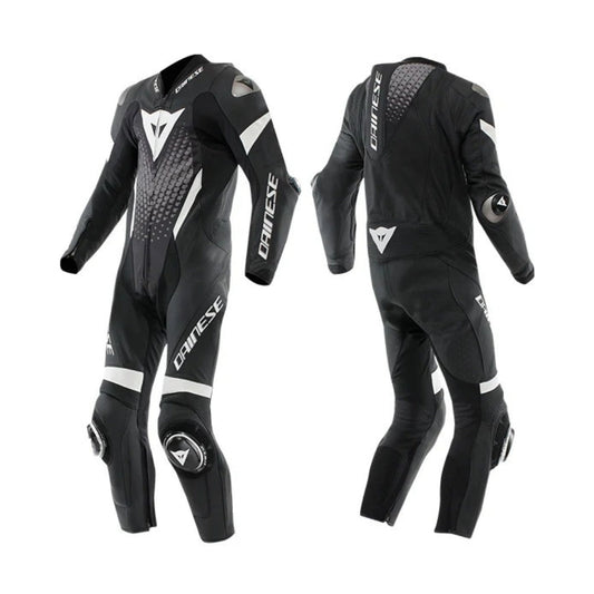Laguna Seca 6 One-Piece Black and White Motorcycle Leather Suit SpeedX Gear