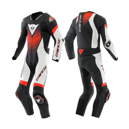 Laguna Seca 6 One-Piece Black, White, and Red Motorcycle Leather Suit SpeedX Gear