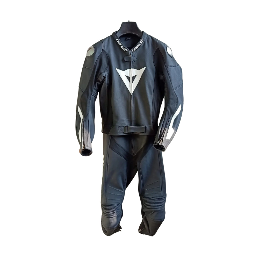 Laguna Seca One-Piece Perforated Motorcycle Leather Racing Suit Black and White SpeedX Gear