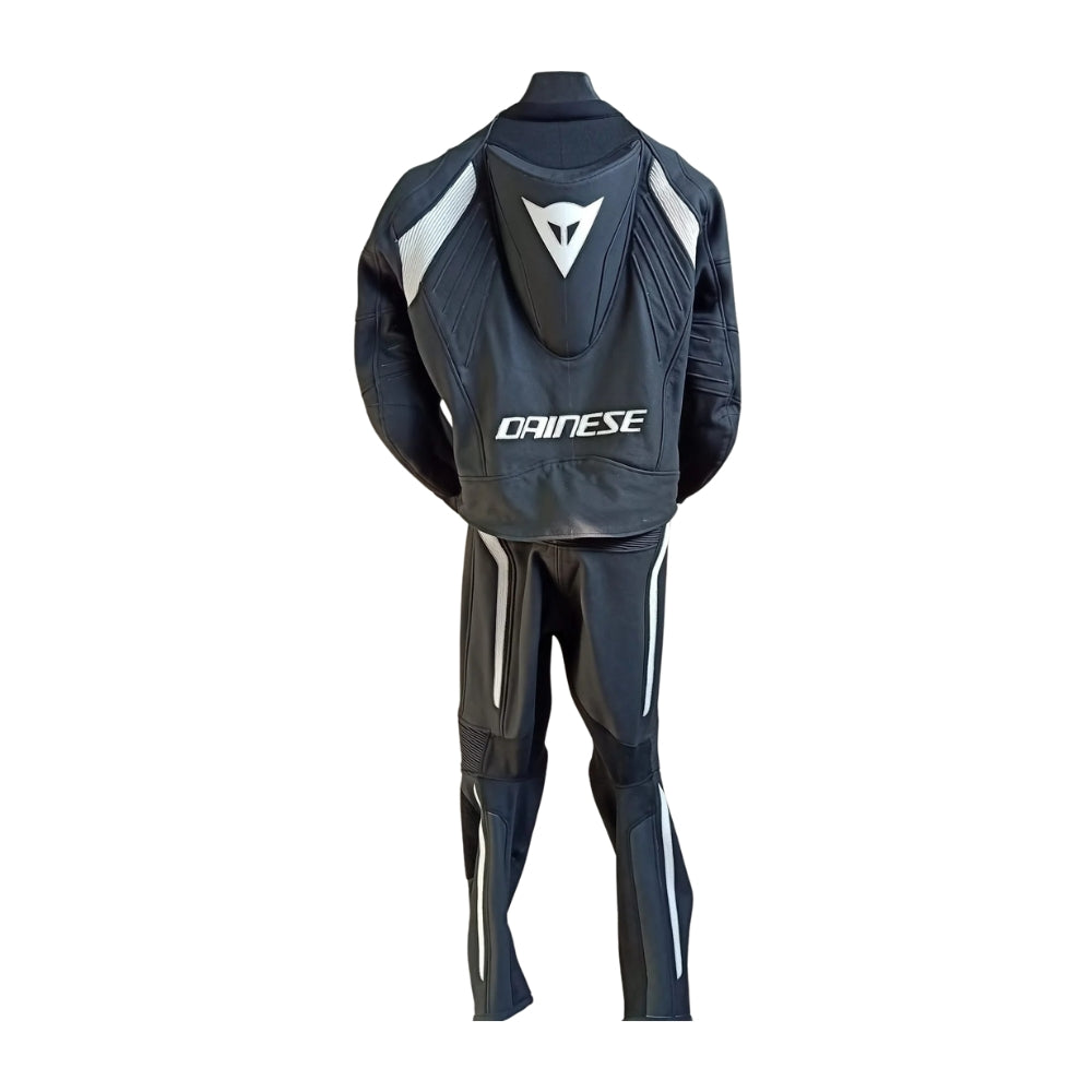 Laguna Seca One-Piece Perforated Motorcycle Leather Racing Suit Black and White SpeedX Gear