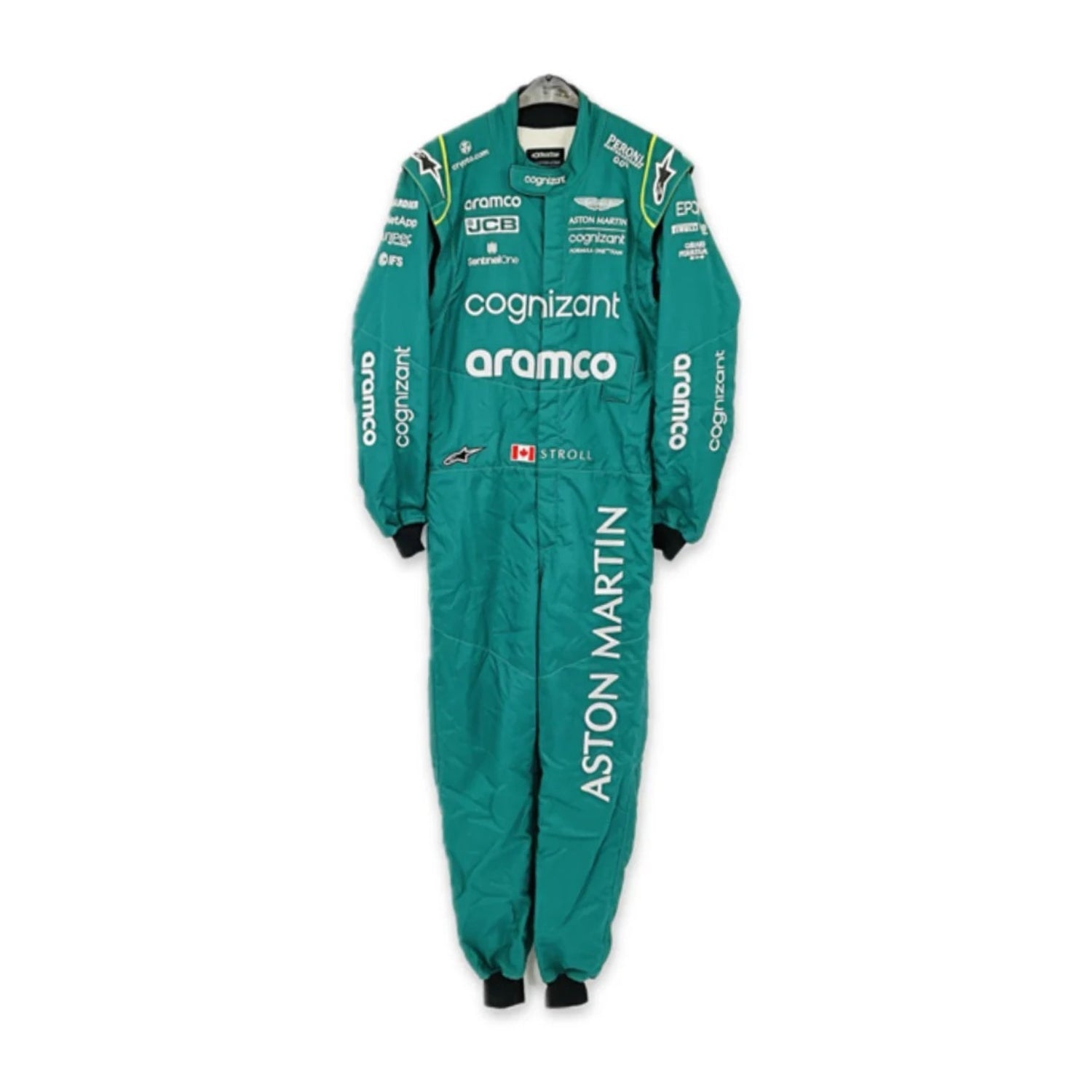 Lance Stroll 2022 Canadian GP F1 racing suit – front view of dark green suit