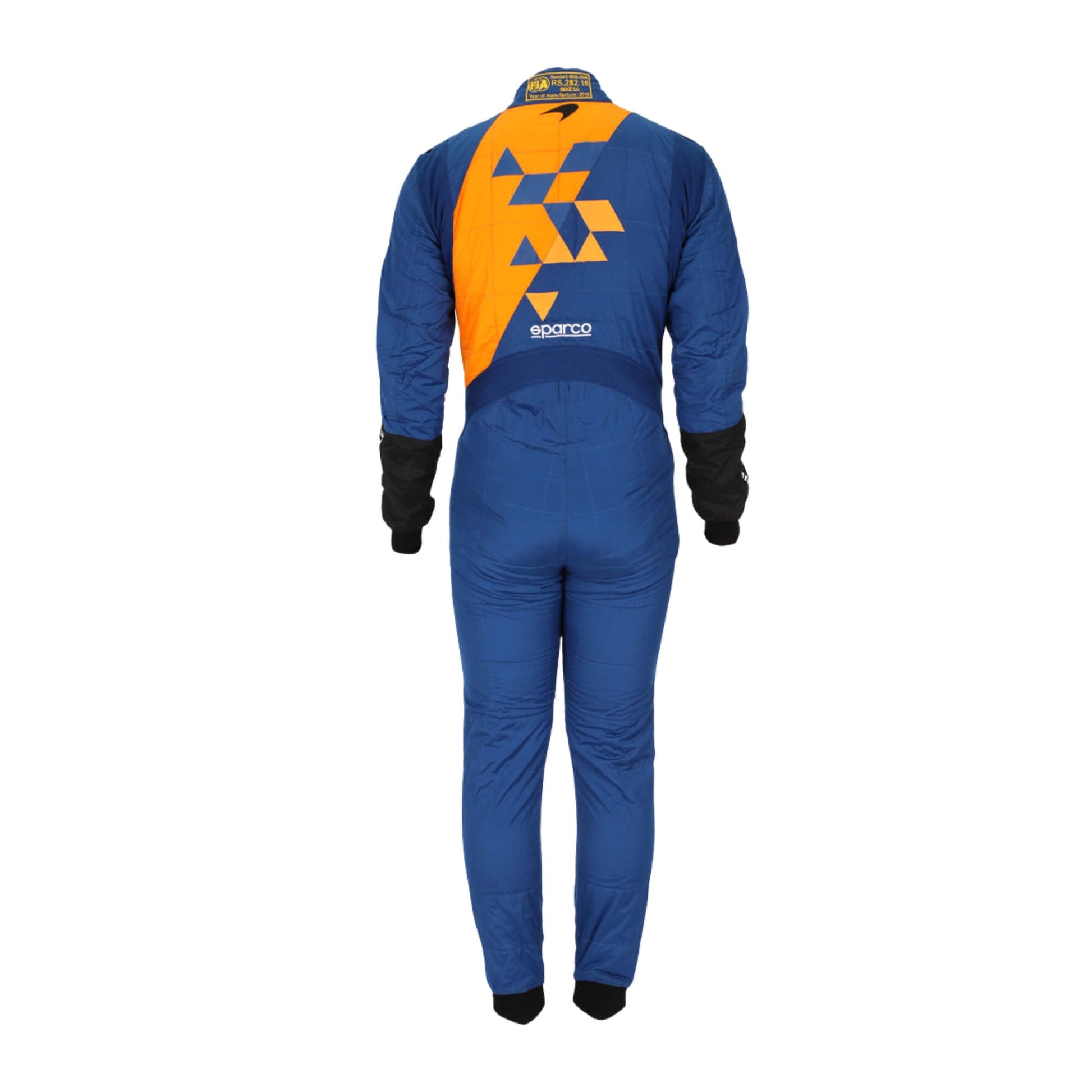 Back view of Lando Norris 2019 F1 racing suit – youthful and sleek design with race-day styling, admired by fans and collectors alike