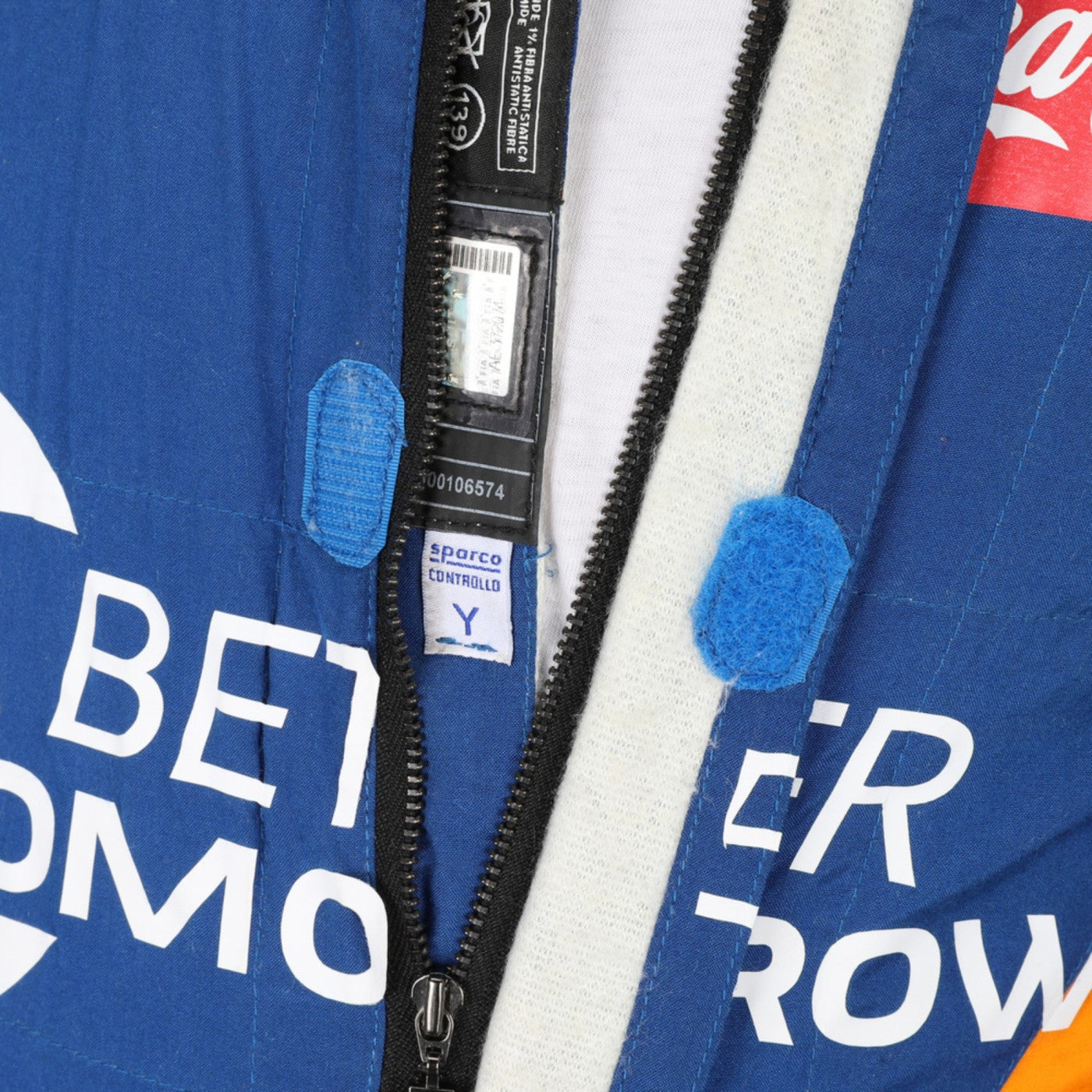 Closeup view of zip Lando Norris 2019 F1 racing suit 