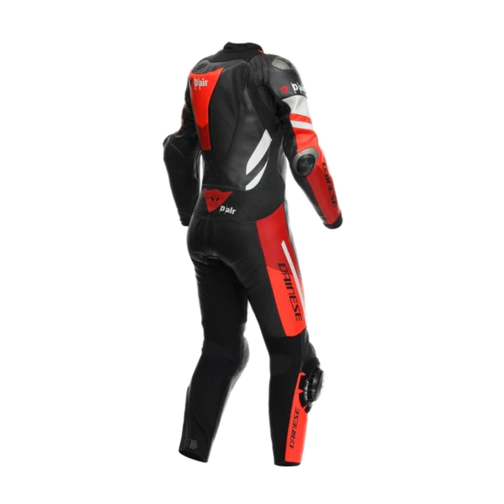 Misano 3 Perforated One-Piece Motorcycle Leather Racing Suit Black and Red Fluo SpeedX Gear