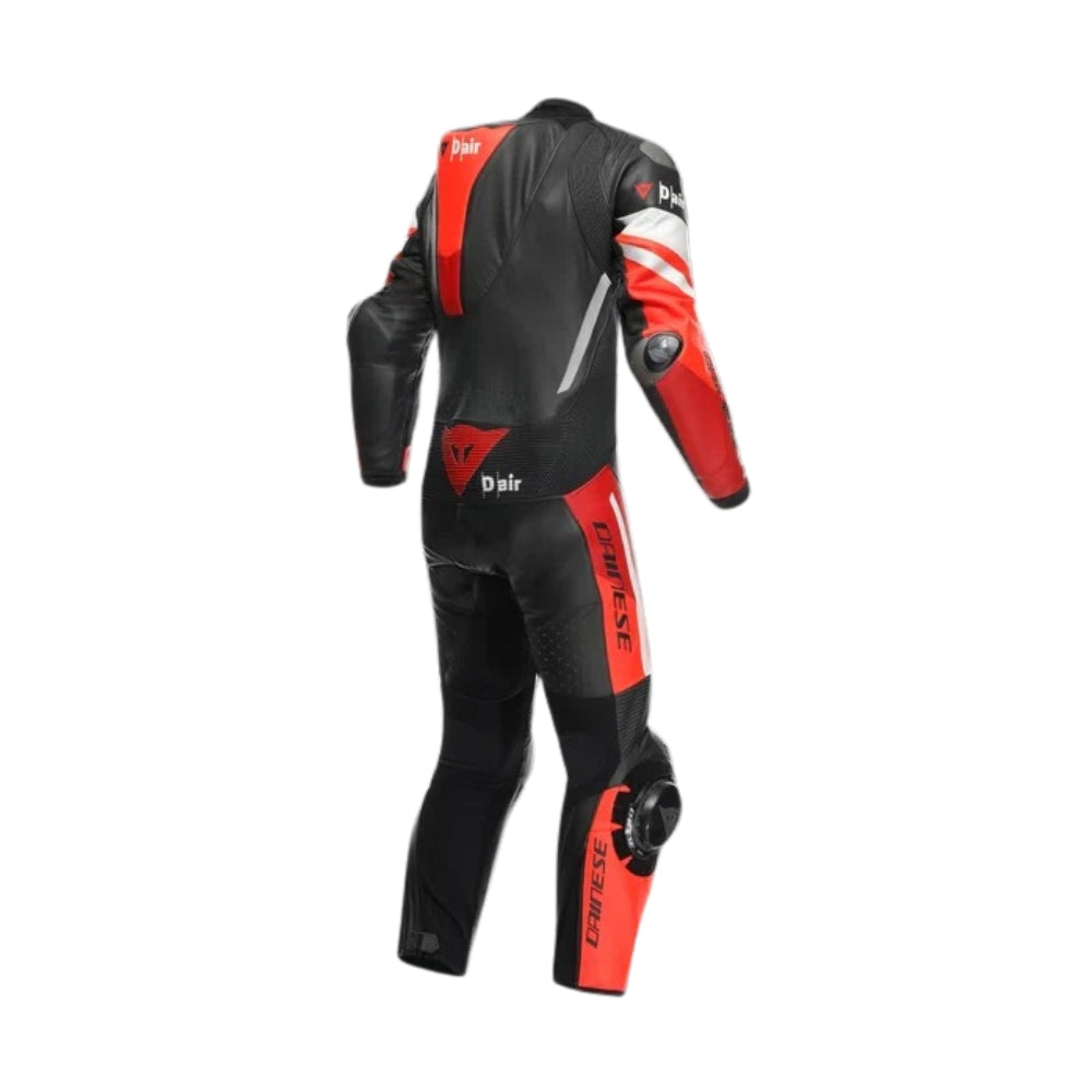 Misano 3 Perforated One-Piece Black, and Fluo-Red Motorcycle Leather Suit SpeedX Gear