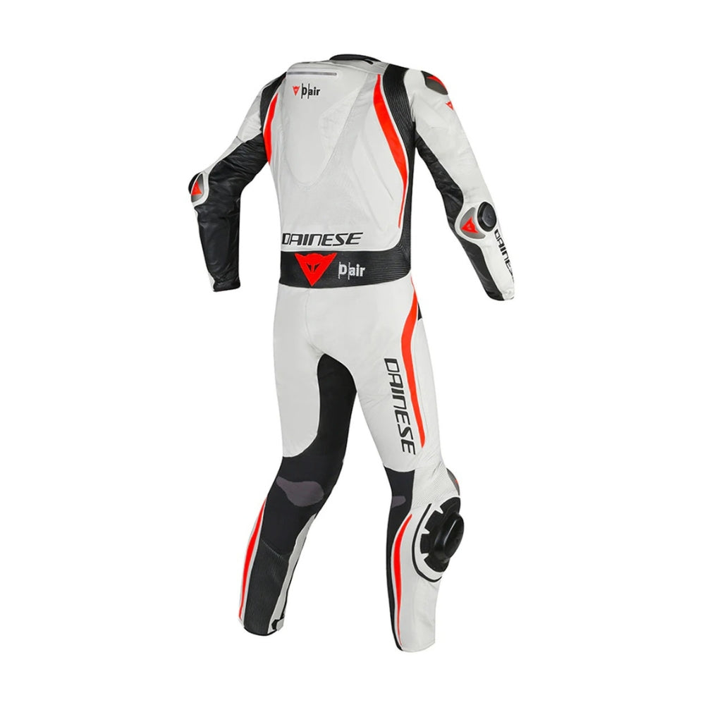 Mugello R One-Piece Motorcycle Leather Racing Suit White and Red Fluo SpeedX Gear