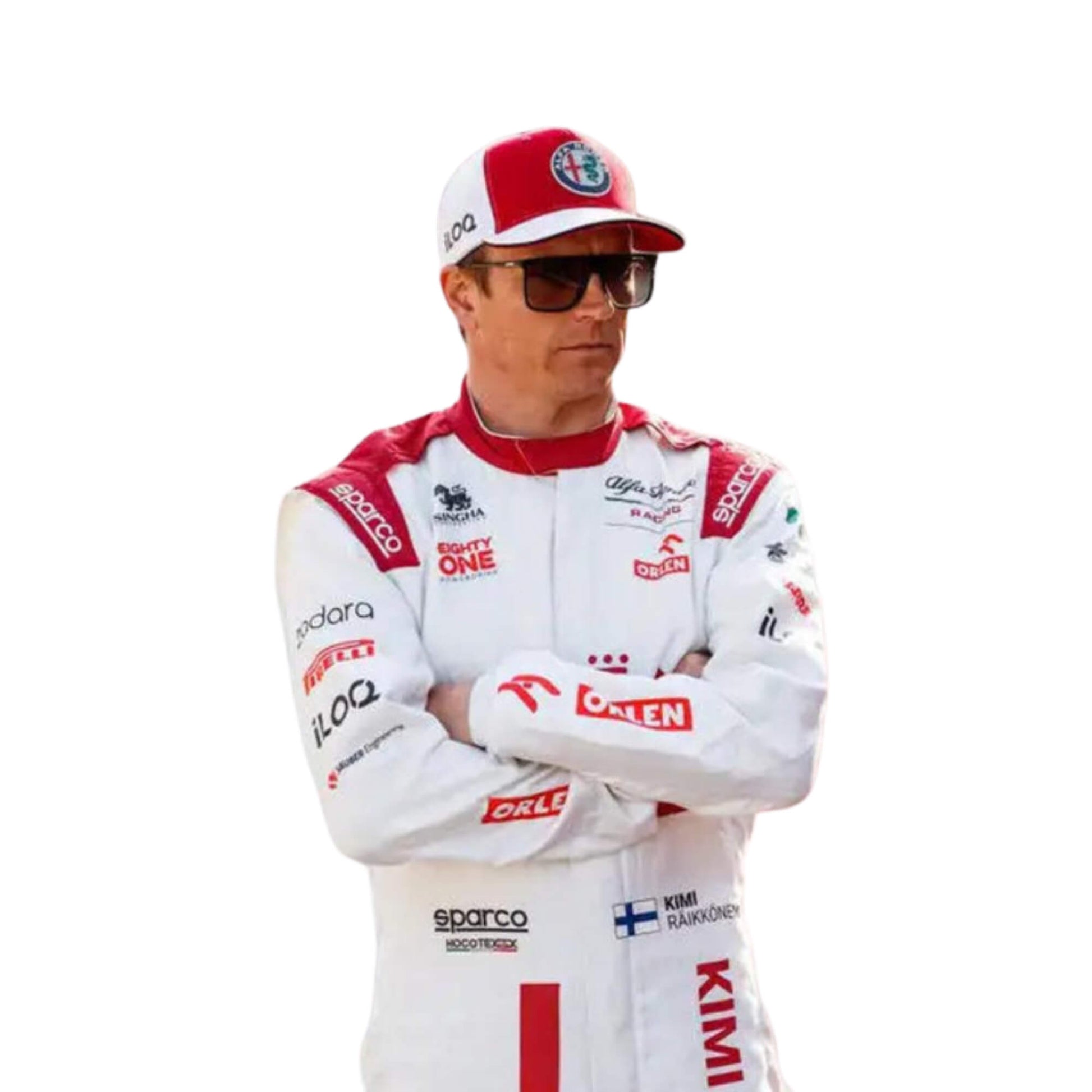 Close-up of Kimi Räikkönen's 2021 F1 race suit – with detailed stitching