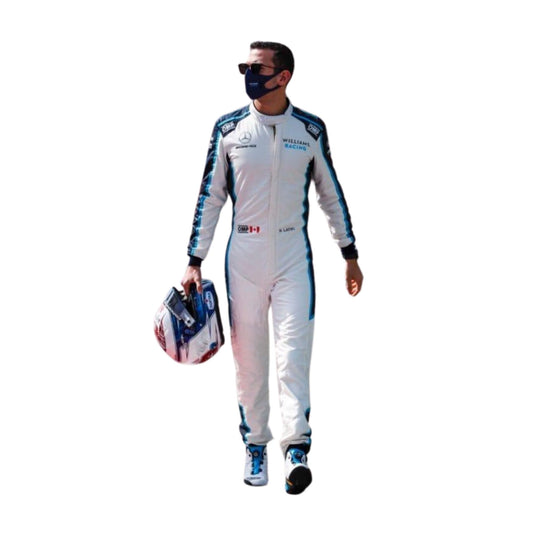 Front view of Nicholas Latifi 2020 Formula 1 racing suit – sharp front view showcasing livery and detailed design