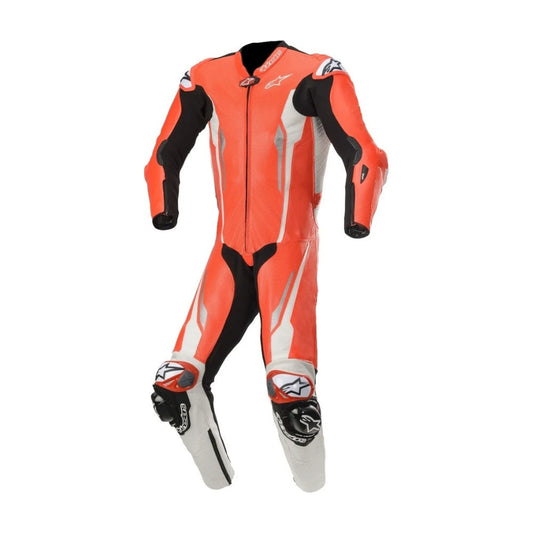 Racing Absolute White and Orange Motorbike Leather Suit One-Piece SpeedX Gear