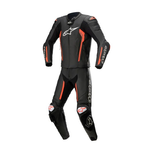 Missile V2 Two-Piece Motorcycle Leather Racing Suit Black and Red SpeedX Gear