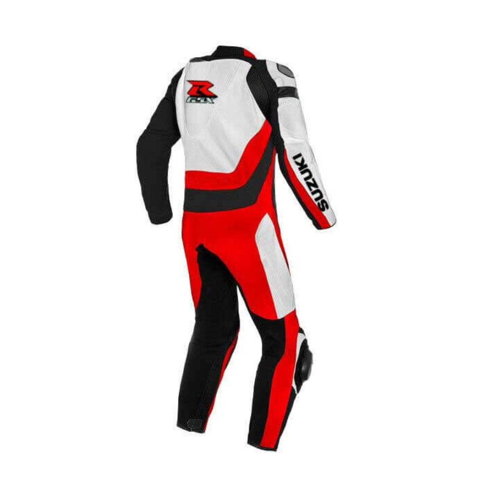 Suzuki GSXR Red and White Motorcycle Leather Racing Suit SpeedX Gear