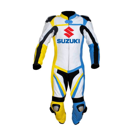 Suzuki White Motorcycle Racing Leather Suit SpeedX Gear