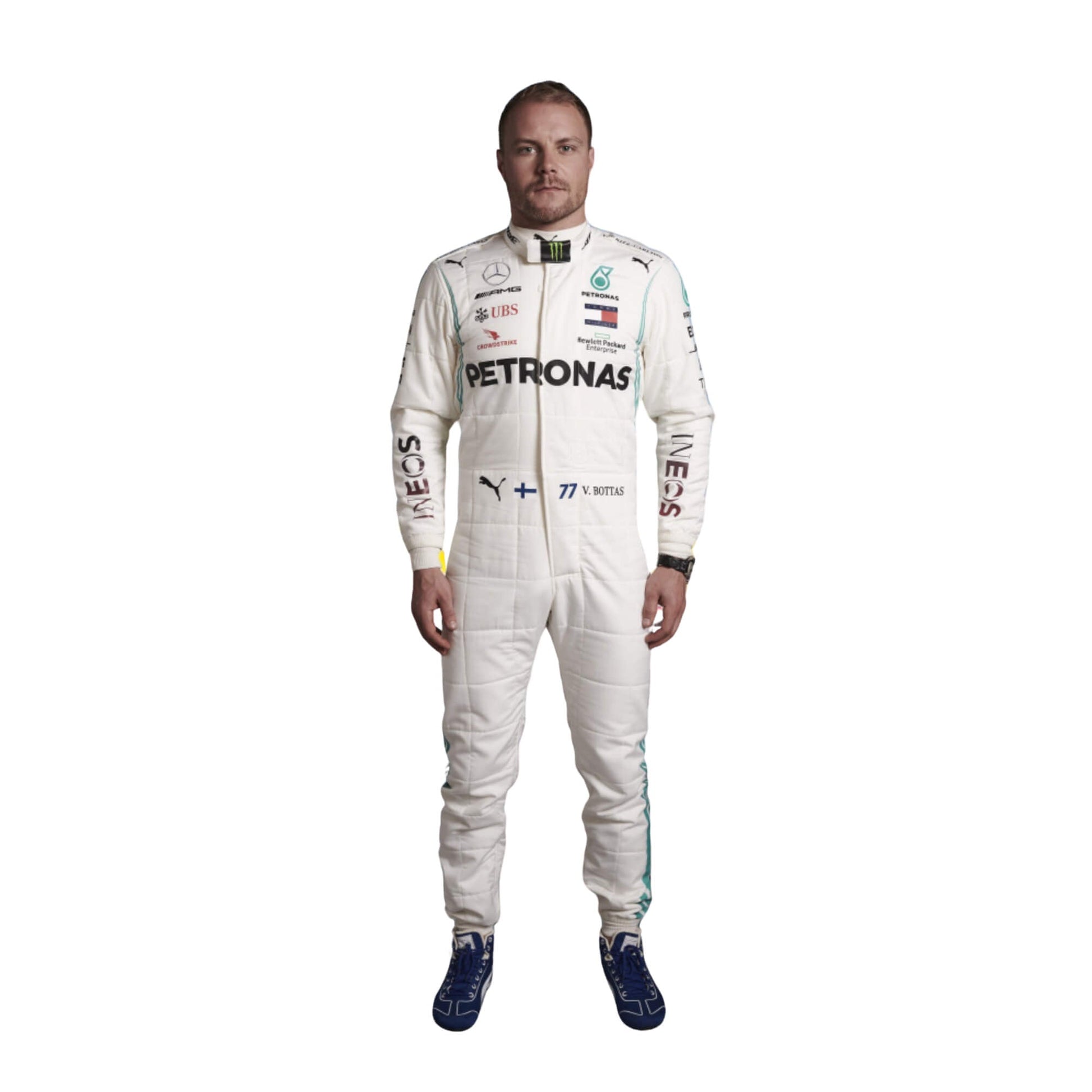 Valtteri Bottas 2020 F1 racing suit – sleek black design with silver accents